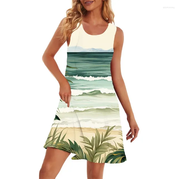 Abiti da festa 2024 Estate 3D Beach stampato Mini-vestito vestito hawaiano sexy moda donna sottile abbigliamento donna donna