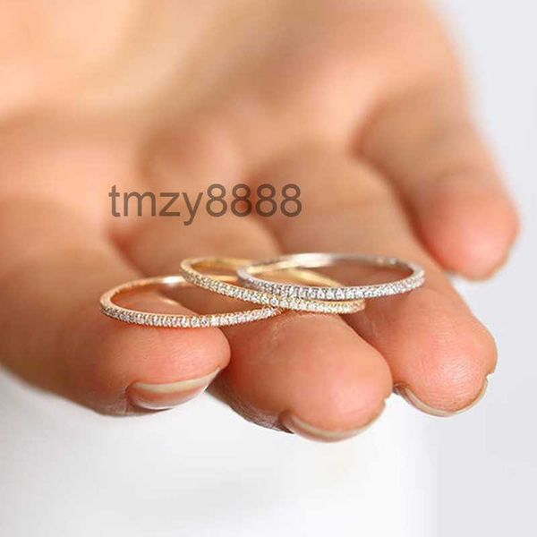 Bandringe Damenschmuck Micro Pave Cz Zirkon Kristall Hochzeit Stapelring Mode 1,0 mm Roségold Jubiläum 2024 Designer für Frauen Verlobung 1CCU