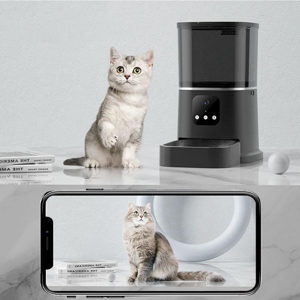 Alimentadores 6L Câmera de Vídeo Alimentador Timing Inteligente Alimentador Automático para Gatos Cães WiFi Dispensador de Alimentos Secos Inteligente Tigela de Gravação de Voz