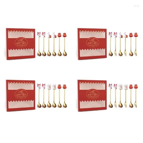 Set Di Stoviglie R2JC 6 Pezzi Forchette Cucchiai Set Di Posate Posate In Acciaio Inossidabile Lucido A Specchio