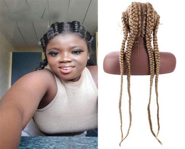 Lace Front Box Geflochtene Perücken mit Babyhaar, mittellang, synthetische, hitzebeständige Flechthaar-Perücke für schwarze Frauen, Afro-Perücke9626862