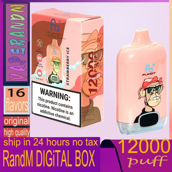 RandM fumot Digital Box 12000 Puff Einweg-Vapes 850 mAh wiederaufladbarer Akku 20 ml Mesh Coil Typ-C Lade- und E-Juice-Anzeige 0 % 2 % 3 % 5 % E-Zigaretten