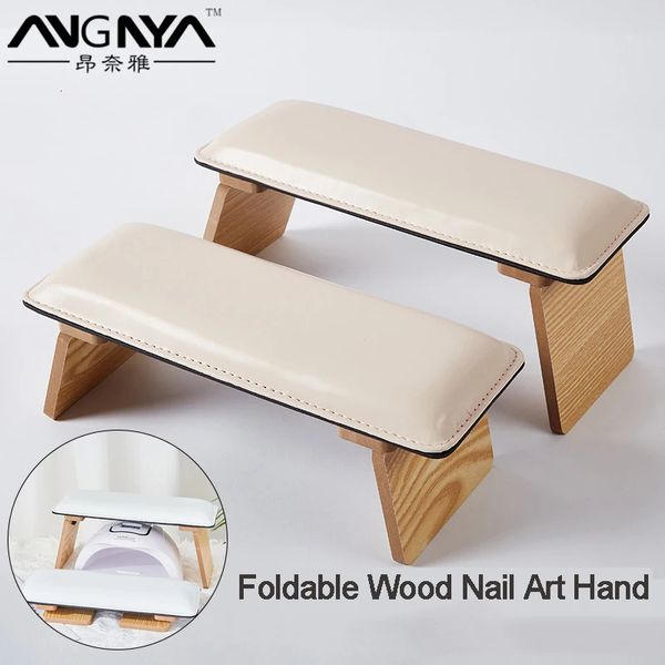 Descanso de mão de couro de madeira dobrável, travesseiro de mesa de salão de beleza, suporte de travesseiro, apoio de braço, arte de unha, ferramentas de manicure 240119