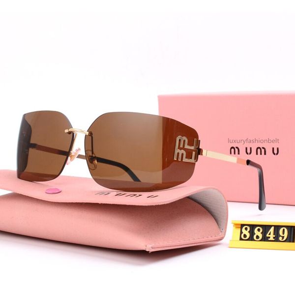 Miui Miui Óculos de Sol Designer Óculos de Sol Luxo Metal Full Frame Lentes Para Caixa de Presente Conducir Óculos Sem Aro Marrom Preto Tons Praia Mulheres Mens Óculos de Sol