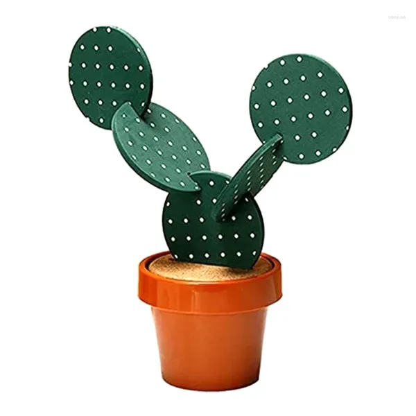 Sottobicchieri da tavolo Set di sottobicchieri di cactus per bevande da 6 pezzi, regalo divertente con portavasi, decorazione per bar, ufficio, casa, durevole