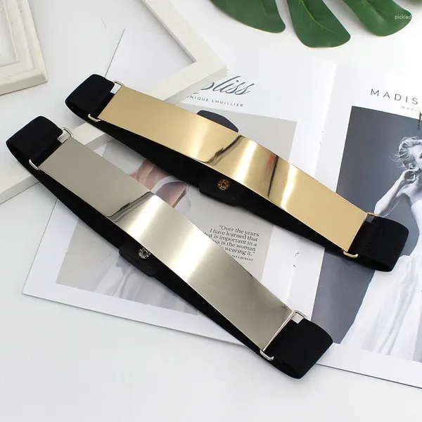 Cintos Temperamento Decorativo Vestido Elástico Cinto Versátil Cintura Design Folha de Metal para Acessórios de Roupas Femininas