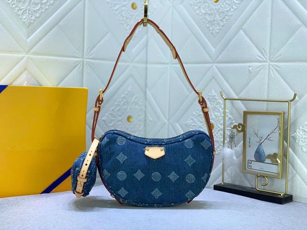 Venda 2 peça Womens Luxurys Designer sacos bolsas hobo bolsas senhora bolsa crossbody ombro totes moda carteira saco verificar denim material ervilha pães saco