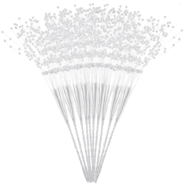 Fiori decorativi 100 pezzi bastoncini di perle in ABS Bouquet da sposa per feste Decorazione (bianco)