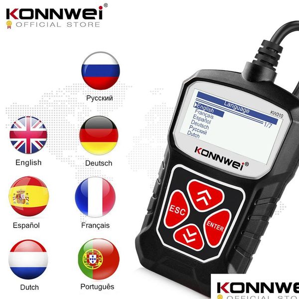 Kod Okuyucular Tarama Araçları ELM327 OBD2 Tarayıcı OBD 2 Araba Tarayıcıları Teşhis Aracı Motivi Konnwei KW310 Bırakma Teslimat Otomobilleri Moto OTCMV