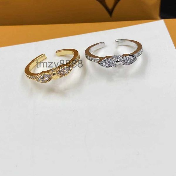 Stilista Anello con quadrifoglio pieno di diamanti Donna Uomo Oro Argento Amanti aperti Matrimonio Impegno Fidanzamento NHUK