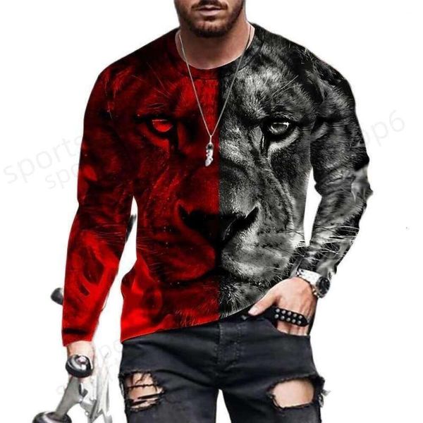 Homens camisetas Camisas 3D Tiger T 2024 Moda e Leão Vintage Impresso T-shirt Animal Manga Longa Solta Pescoço Redondo Verão Algodão Top Oversized 3D T -shirt