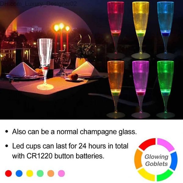 Bicchieri da vino Vendita calda 6 pezzi LED Vino Champagne Flute Bicchieri Acqua Liquido attivato Lampeggiante Light-up Tazze Bicchieri di vetro Cucina Sala da pranzo Bar Q240124