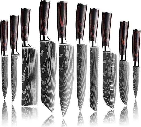 Set di coltelli da chef in acciaio inossidabile di alta qualità 7CR17MOV Set di coltelli da cucina affilati giapponesi per affettare Santoku Laser Damasco Pattern8724225