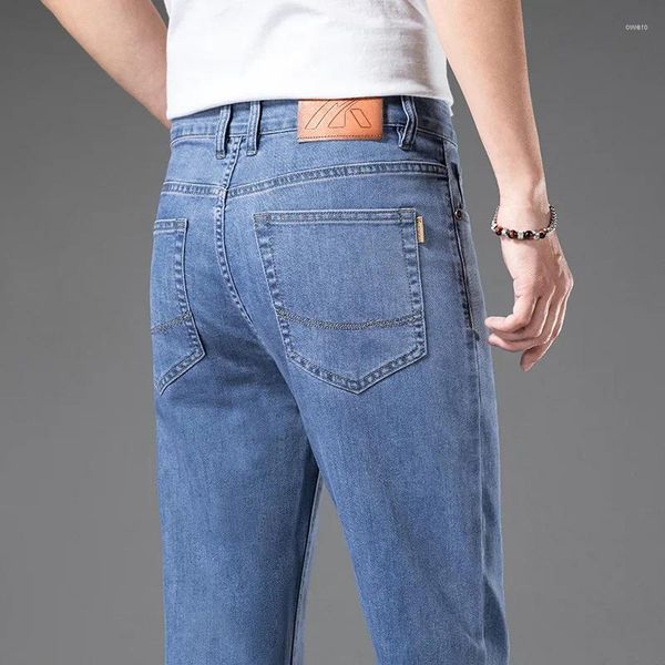 Jeans masculinos Men Primavera/Verão Material fino núcleo duplo super macio algodão respirável elástico solto perna reta Casual calças 2024