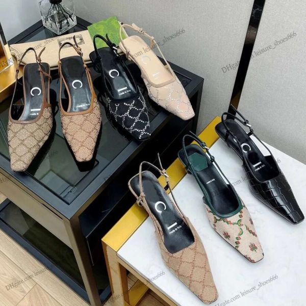 Elegante Schuhe, flach geschnittene Schnürschuhe, Slingback-Sandalen, mittelhoher Absatz, schwarzes Mesh mit glitzernden Kristallen, bedruckte Schuhe, Sommer-Slipper aus Gummi und Leder mit Knöchelriemen, Größe 35–42