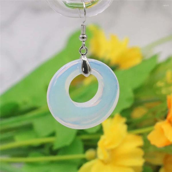 Dangle Küpe 28mm Yuvarlak Beyaz Aytaşı Opal Damla Dairel Yüzük Doğal Taş Kadın Kızlar DIY Alaşım Moda Takı Yapma Tasarım