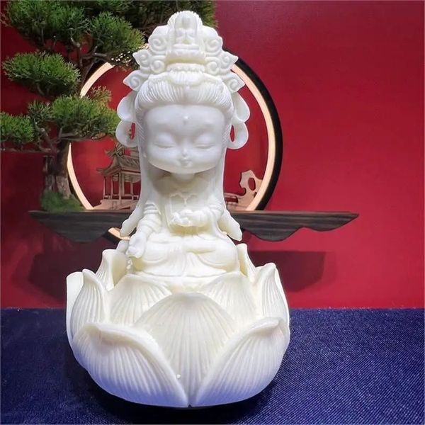 Resina Lotus Guanyin Buddista Figura Statua Q Versione di Figura Arte Scultura Casa Soggiorno Ufficio Decorazione acquario Statua 240122