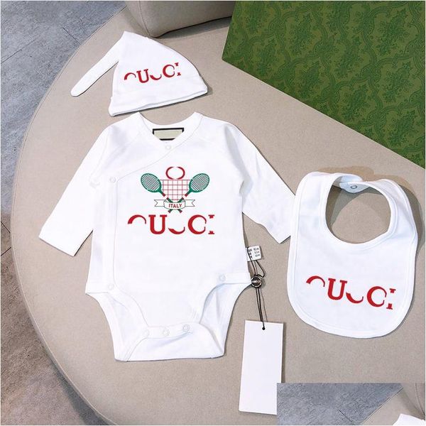 Macacão bebê luxo macacão recém-nascido infantil bodysuit designer menino menina 100% algodão romper marca babys chapéu bib crianças onesies macacão oteie