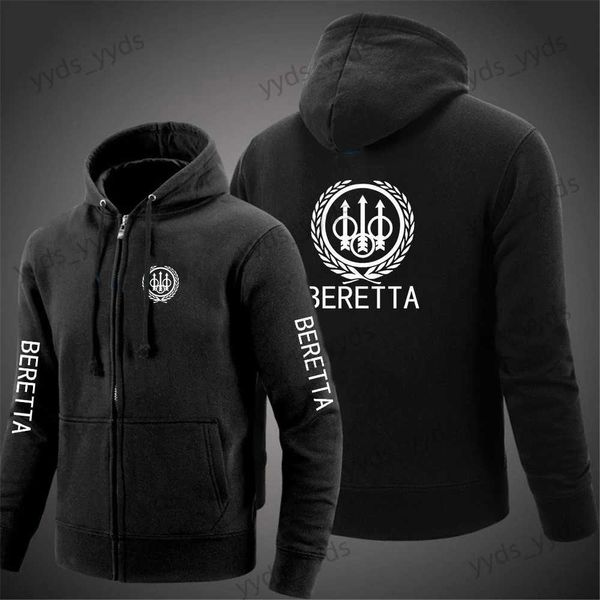 Herren Hoodies Sweatshirts Beretta Guns 2023 Neue Herren Druck Mode Bequeme Sweatshirts Harajuku Kapuzen-Reißverschluss-Jacken Einfarbiger Freizeitmantel T240124