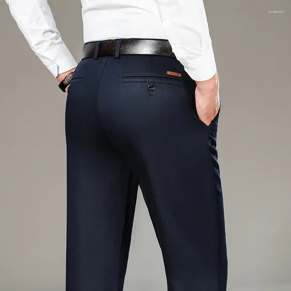 Calças masculinas estilo clássico de alta qualidade marca negócios em linha reta casual sólido estiramento algodão cintura calças escritório masculino preto