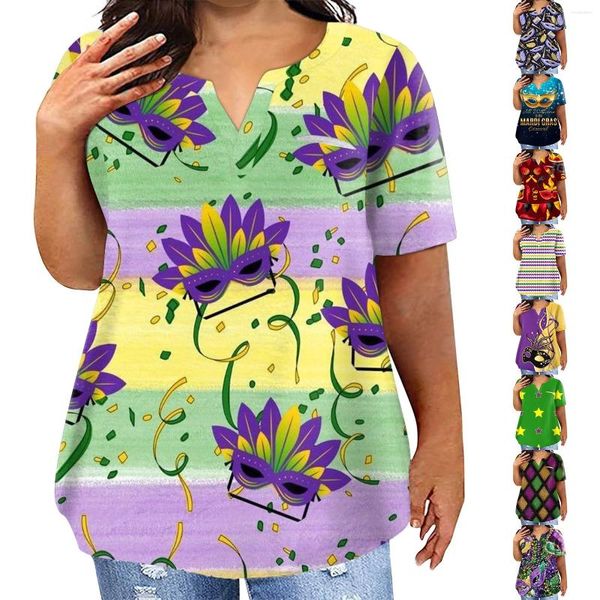 Damen-T-Shirts, großes T-Shirt, Sommer, lässig, Karneval, Aufdruck, V-Ausschnitt, kurze Ärmel, Tasche, hochwertiges, jugendliches Urlaubs-Top, Blusa Feminina