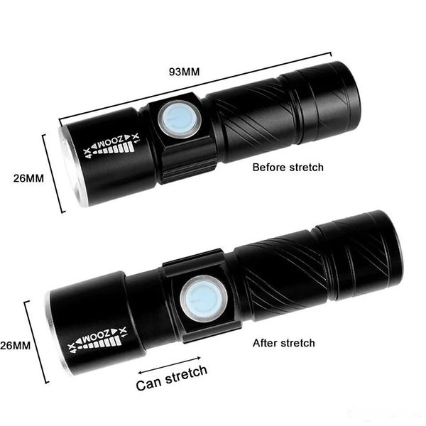 Usb lanterna led mini tocha flash luz bolso lâmpada led zoomable para andar ao ar livre portátil luz forte ll