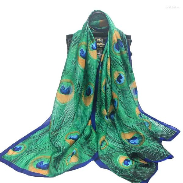 Coperte Sciarpa elegante alla moda primaverile ed estiva, morbida coperta da viaggio con scialle con protezione solare e stampa di piume di pavone verde