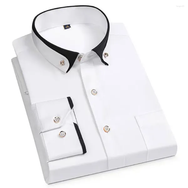 Camisas casuais masculinas moda formal manga longa sólida ferro-livre colarinho único topos negócios inteligentes homem social roupas