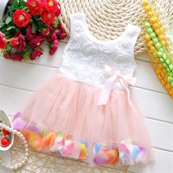 Mädchen Kleider 0-2 Jahre Baby Mädchen Schönes Blumenkleid Prinzessin Sommer Ärmelloses Mini Tutu Rosa Gelb Rot