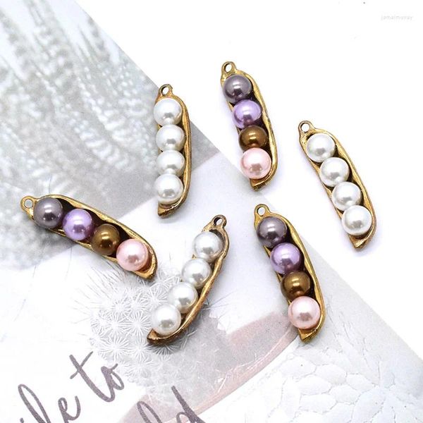Charms 10 Stück gefälschte bunte weiße Perle Erbse Legierung Bronze Bohnen Schlüsselanhänger Ohrring Anhänger Erkenntnisse DIY Schmuck machen