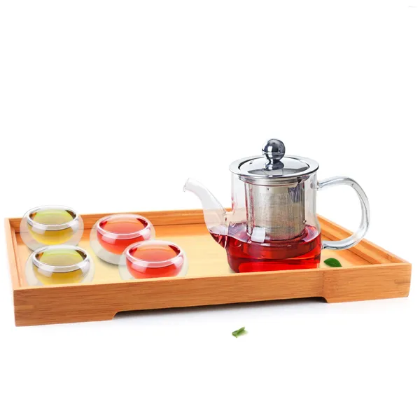 TeAware Setleri 1x 6in1 Kahve Çay Seti D-370ml Paslanmaz Çelik Filtre 4 Çift Duvar Kupası Bambu Tepsisi