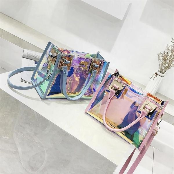 Transparente holograma sacos de mão senhoras 2018 nova moda laser crossbody bolsa pvc feminino grande tote menina clara bolsas bolso mujer1280v