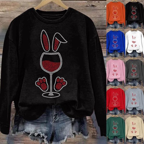 Kadın Hoodies Easter Wineglass Baskı Mürettebatı Boyun Uzun Kollu Üst Bayanlar Ekose Ceket Kıyafetleri Kadın Plajı