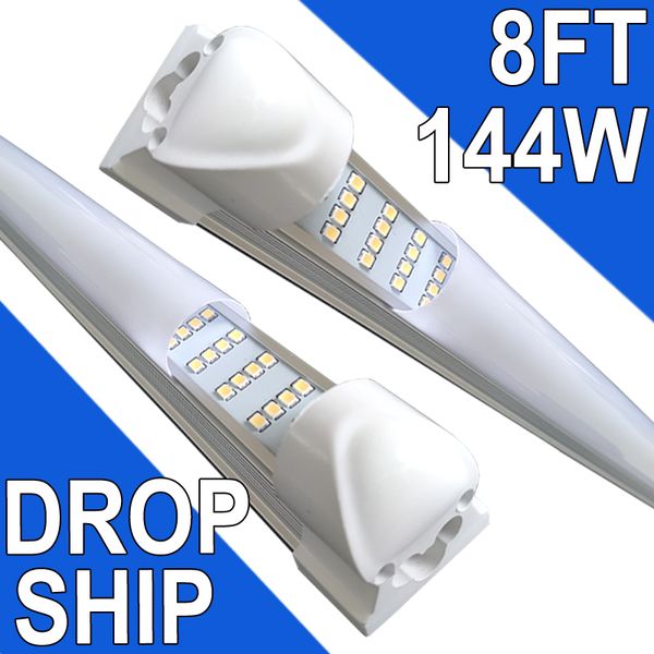 Luz de loja LED de 8 pés, 144W 144000LM 6500K, luzes de tubo LED conectáveis com tampa leitosa, iluminação LED T8 integrada de 4 fileiras, luzes de teto LED para oficina de garagem usastock