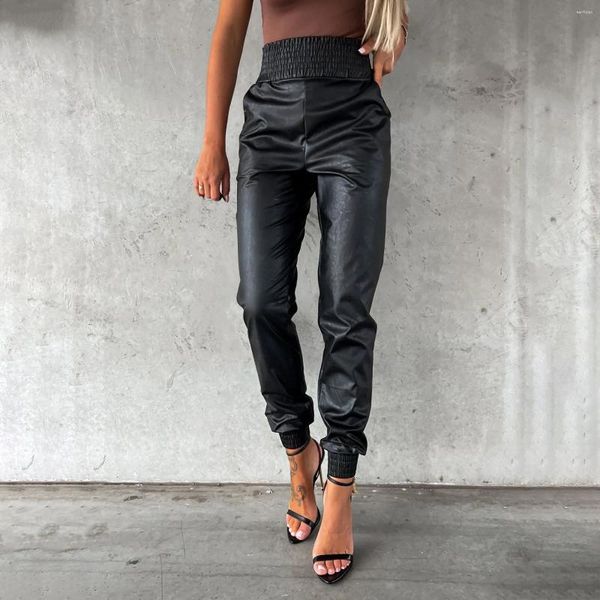 Damenhose, Punk-PU-Leder mit künstlicher Schnürung, Leggings für Damen, Push-Pant-Knopf