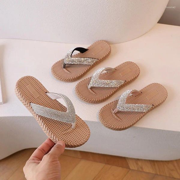 Тапочки с узором «елочка» для девочек, летние уличные простые модные универсальные удобные детские пляжные туфли в корейском стиле
