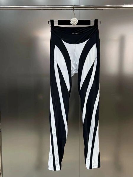 Pantaloni da donna 2024 Autunno elastico in vita design a righe a contrasto con leggings slim alla moda streetwear