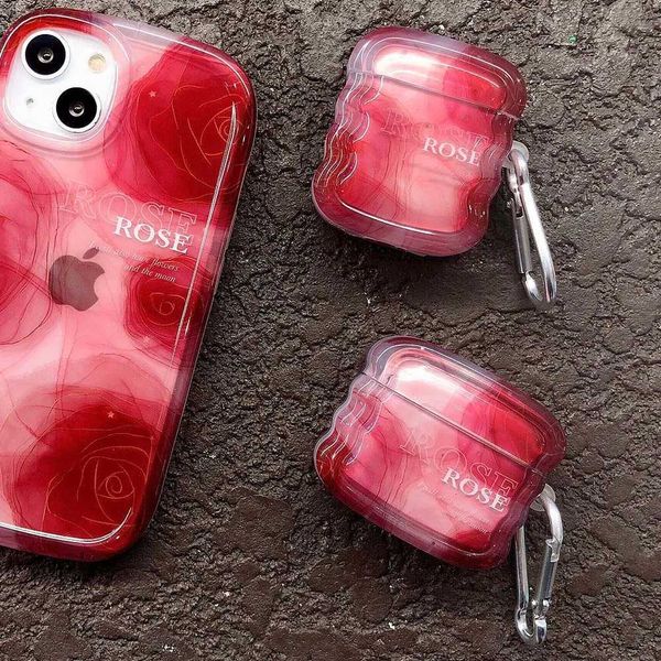 Cep Telefonu Kılıfları Gradyan Güller Apple AirPods Pro 2 1 3 Bluetooth kulaklık kapağı Tatlı Sevimli Kılıflar için Kırmızı Dalgalı Silikon Kulaklık Kılıfı