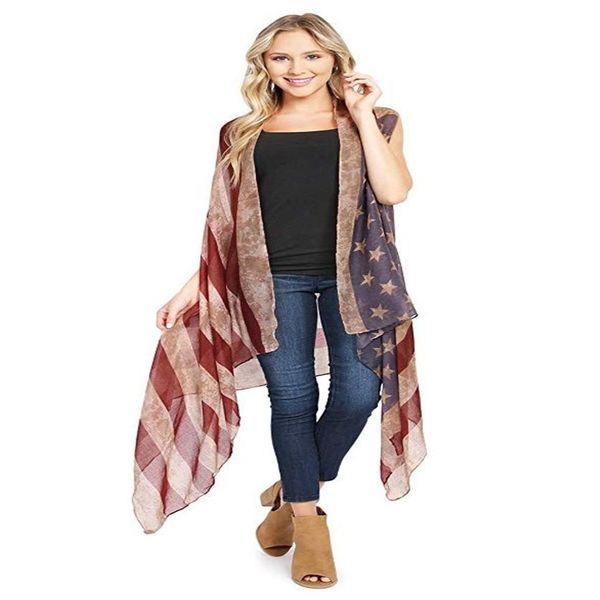 American Flag Cardigan Scarf 4 luglio USA Stars and Stripes Pattern Patriotic Lightweight Scialle Open Beach Kimono Vest289x