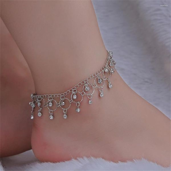 Hanekçeler Enfes Rhinestone Püskül Moda Alaşım Alaşım Dairesel Yüzük Çan Yüzlü Ayak Zinciri Ayak Ayak Az Ayak Bileği Mücevher Hediyeleri