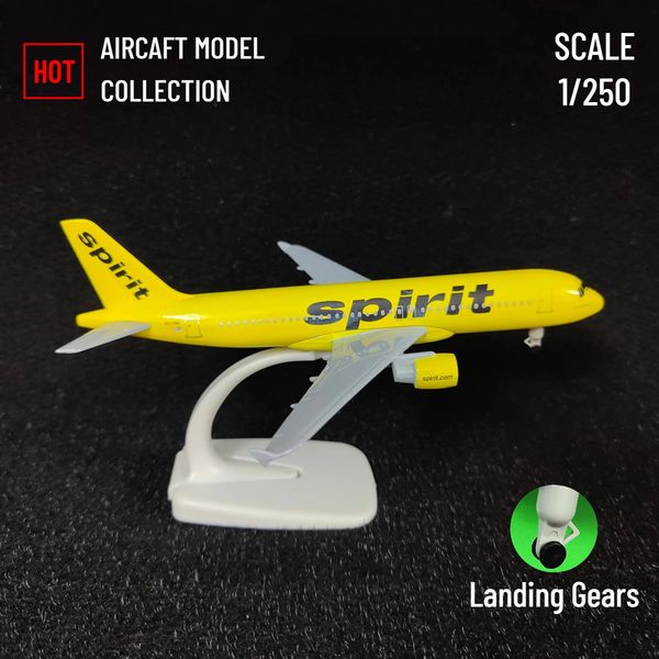 Scala 1 250 Modello di aereo in metallo Replica Spirit A320 Aereo Aviazione Decorazione Collezione d'arte in miniatura Kid Boy Toy 240118