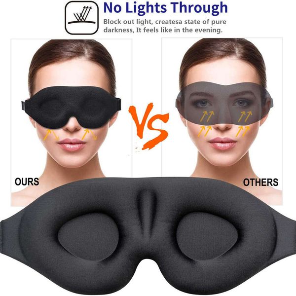 Nuova maschera per gli occhi con schermatura della luce stereoscopica 3D senza ali del naso nero per l'aviazione da viaggio per il sonno