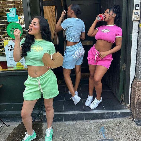 Fatos femininos Synaworld Y2K 2 peças conjuntos de mulheres roupas hip hop streetwear 2023 manga curta camiseta shorts dois outifits quente e picante querida sexy