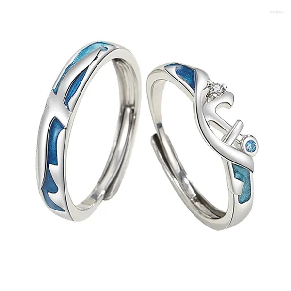 Anelli a grappolo Europeo S925 Sterling Silver Smalto Shearwater Vela Coppia Anello da dito per donna Uomo Festa di compleanno Regalo di nozze Gioielli