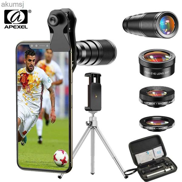 Teleskoplar Apexel Telefon Fotoğraf Kiti 22x Telefoto Lens 120 Geniş Açılı lens 20x Makro Mobil Teleskop İPhone için Ödünç Tüm Akıllı Telefonlar YQ240124