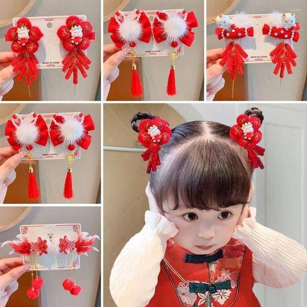 Acessórios de cabelo veludo mascote dragão chifre vermelho hairpin bonito estilo antigo arco headwear borla meninas