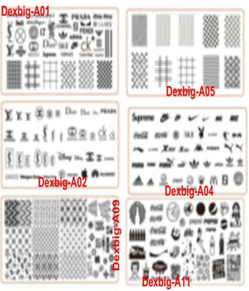 HQ 6style LO GO Brand Designs Nail Art Stamping Plate con foglio di plastica Timbro Big XL Design Image Plates Transfer Polish Prin2640779