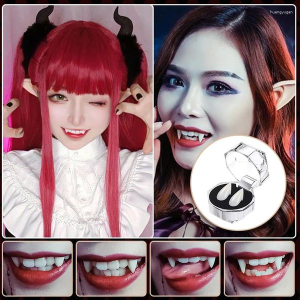 Decoração de festa 1 par de dentes de vampiro zumbi presas halloween adereços acessórios de vestuário diy dentadura sólida adesivo cosplay masquerade