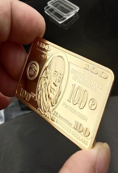 Monete commemorative americane in oro 24 carati 44,283 mm Moneta da 100 dollari USA Arti e mestieri Bar Quadrato in metallo Distintivo Collezione artigianale Souvenir C1107906