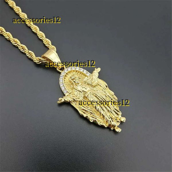 Colares Pingente Hip Hop Iced Out Jesus Crucifix Colar Pingente para Homens Cor Dourada 14k Corrente de Ouro Amarelo Cubic Zirconia Bling Christian 2024 Jóias Colares